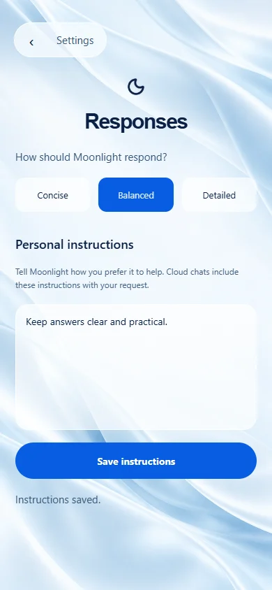 Moonlight Glass theme, Responses screen UI preview